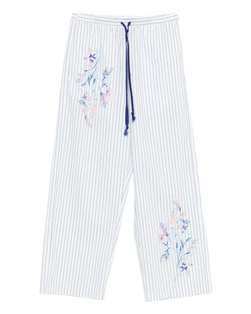 forte_forte Gestreifte Hose mit Blumen - Weiß Weiß