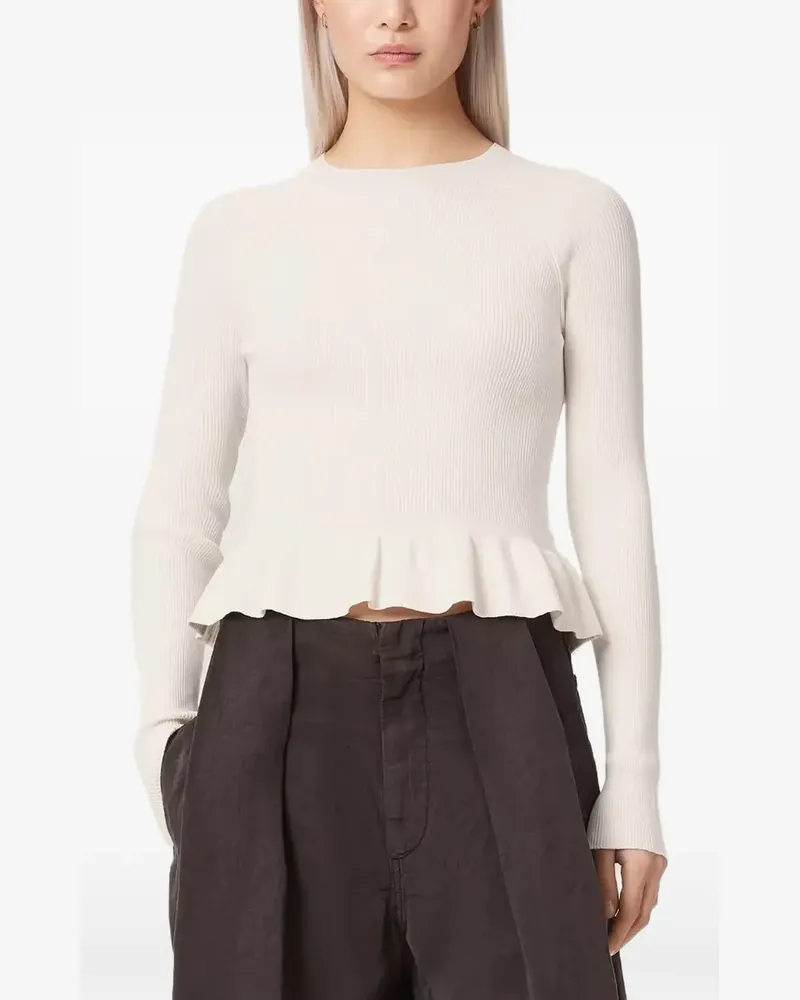 AllSaints Gerippter Pullover mit Rüschen - Weiß Weiß