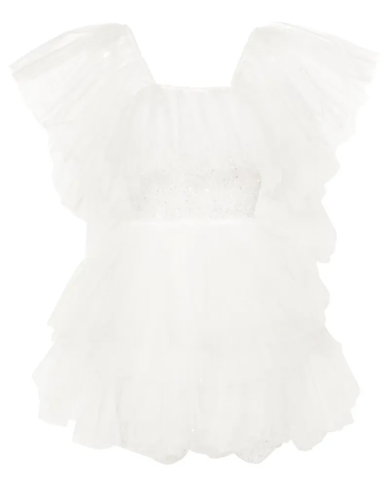 LOULOU Tüllkleid mit Blumenstickerei - Weiß Weiß