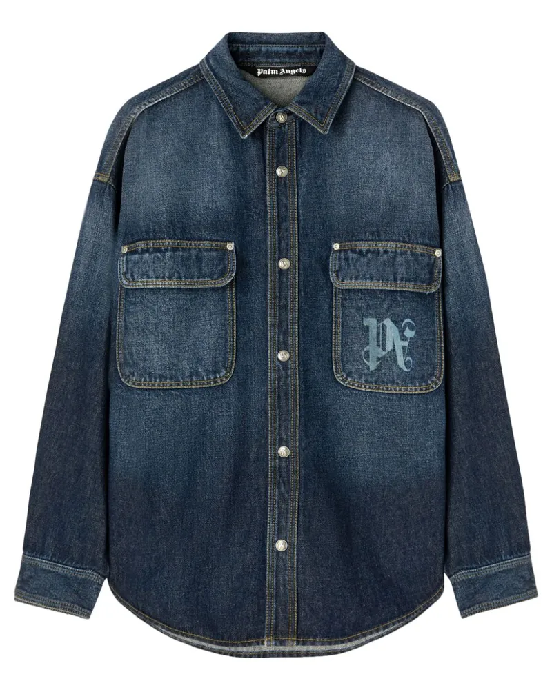 Palm Angels Jeanshemd mit Logo-Print - Blau Blau