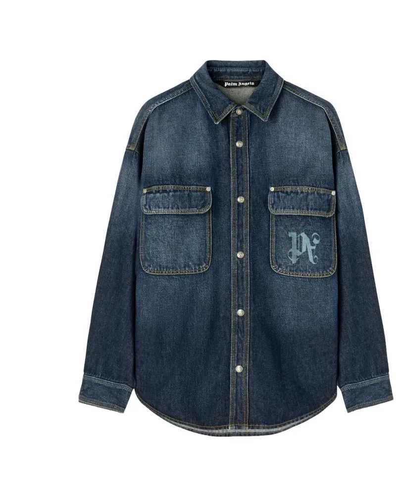 Palm Angels Jeanshemd mit Logo-Print - Blau Blau