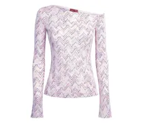 chevron-pattern off-shoulder sweater - Weiß