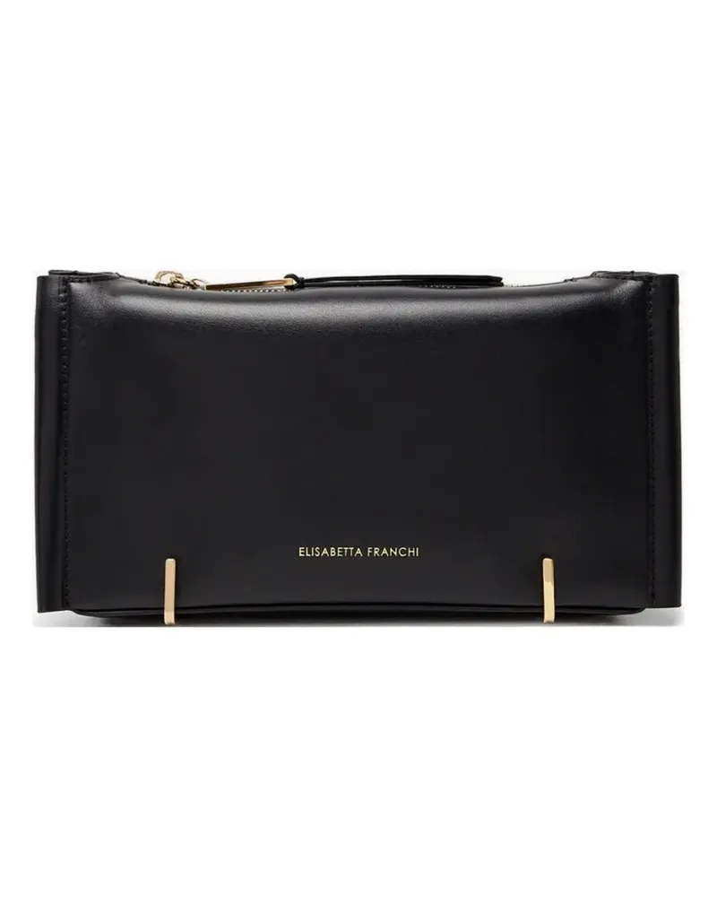 Elisabetta Franchi logo-engraved leather clutch bag - Schwarz Schwarz