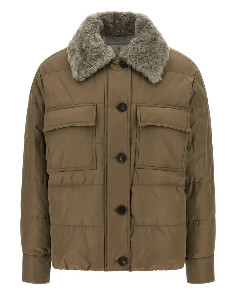 Brunello Cucinelli Wattierter Mantel mit Shearling-Kragen - Nude Nude