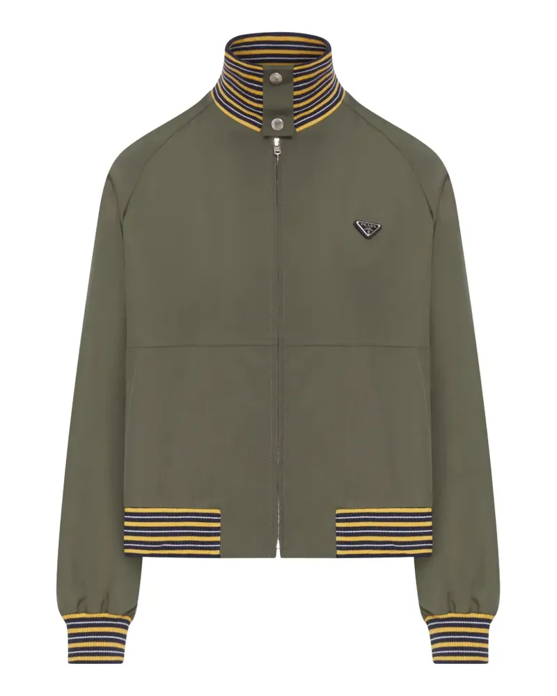 Prada triangular-logo striped-detail bomber jacket - Grün Grün