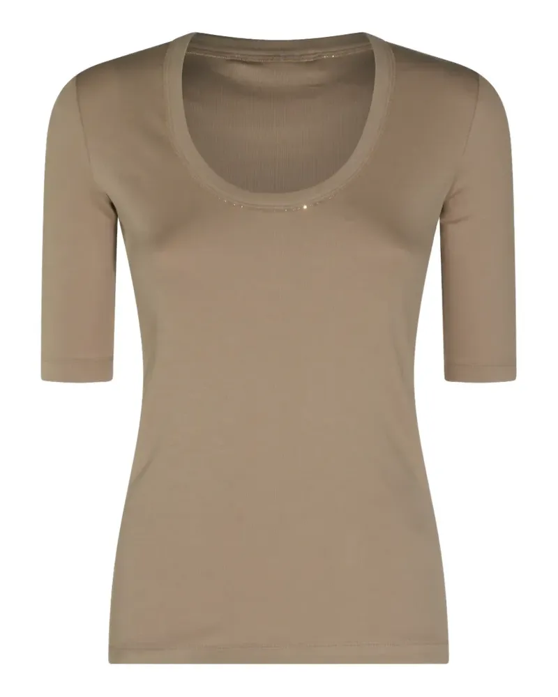 Fabiana Filippi Geripptes T-Shirt mit U-Ausschnitt - Nude Nude