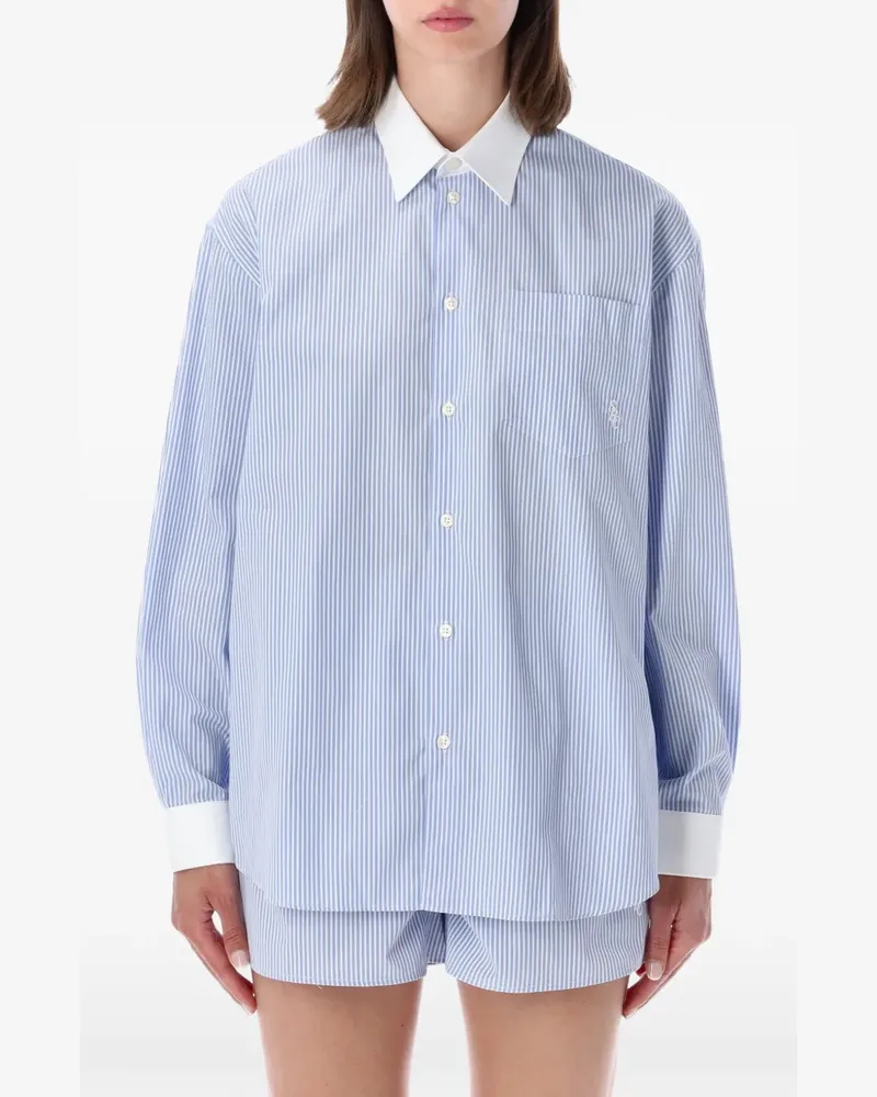 SPORTY & RICH Gestreiftes Hemd mit Logo-Stickerei - Blau Blau
