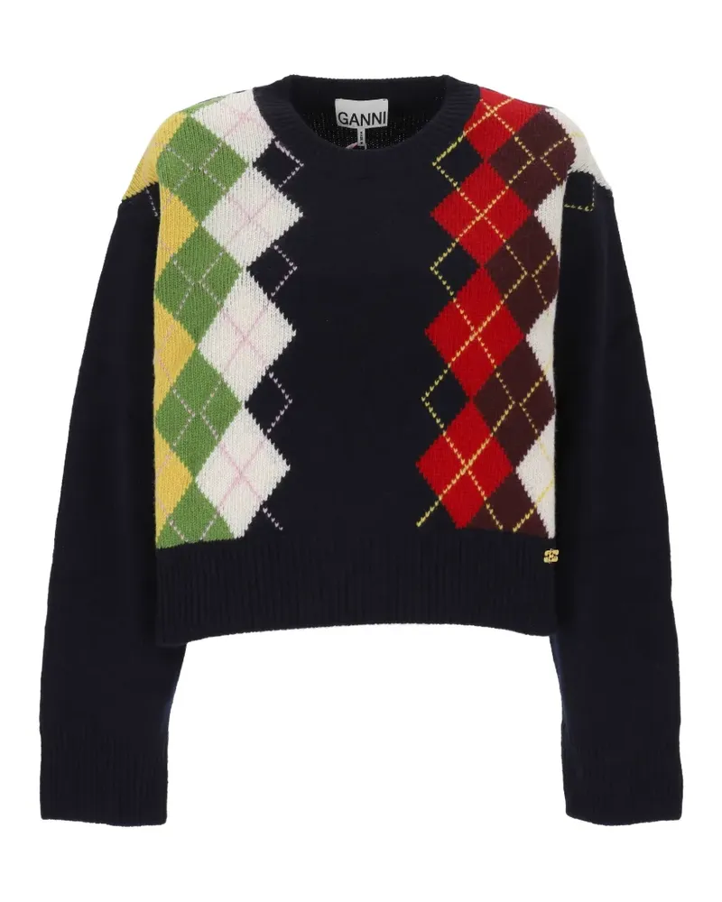 Ganni Pullover mit Argyle-Muster - Blau Blau