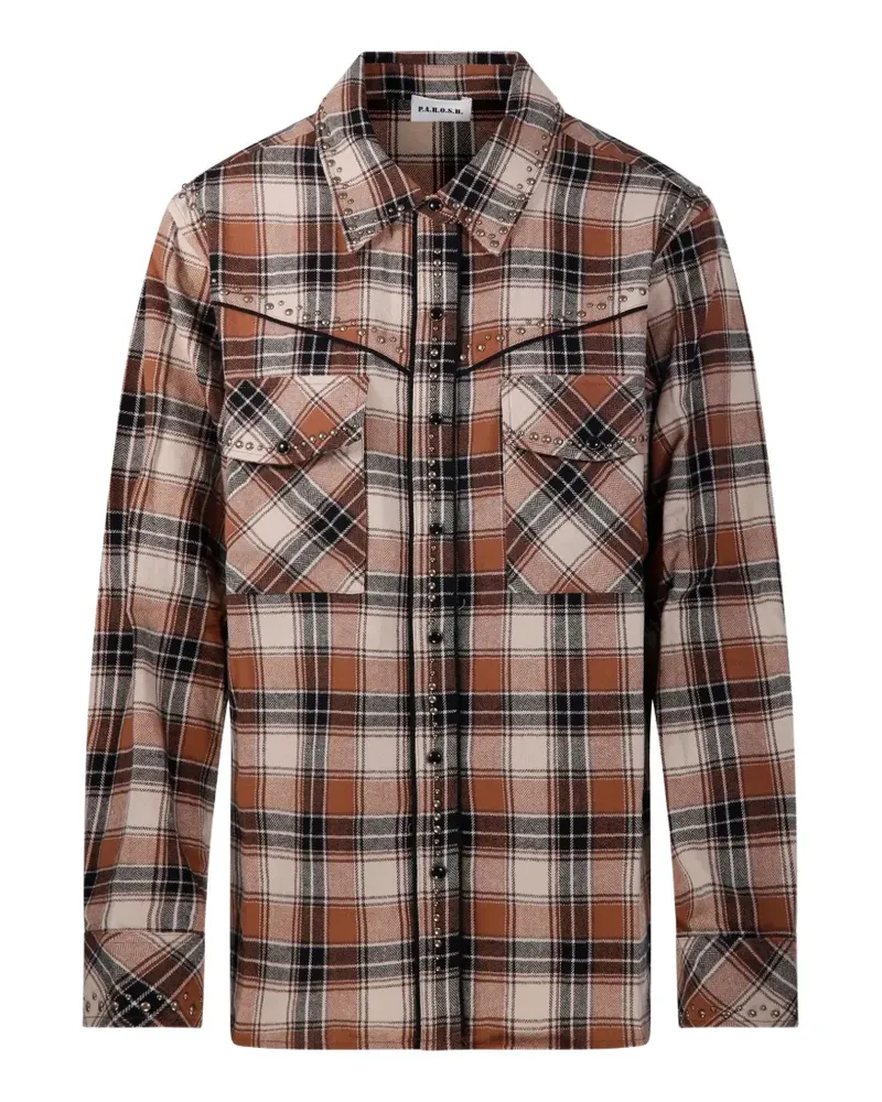 P.A.R.O.S.H. P.A.R.O H. stud-embellished checked shirt - Braun Braun