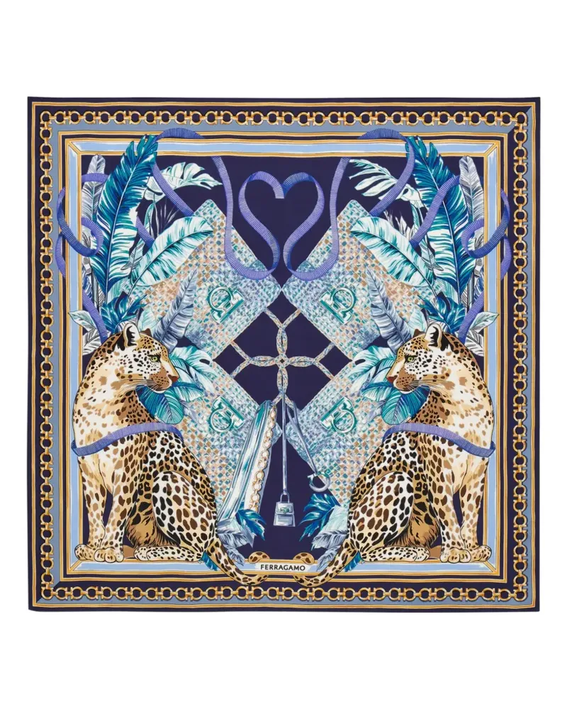 Ferragamo Seidenschal mit Poised Leopards-Print - Blau Blau