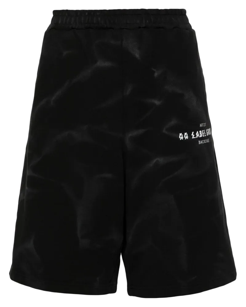 44 LABEL GROUP Ausgeblichene Shorts mit Logo-Print Schwarz