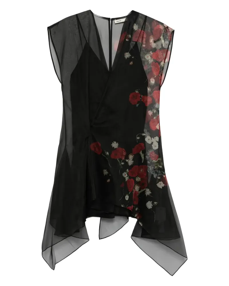 KHAITE floral-print V-neck mini dress - Schwarz Schwarz