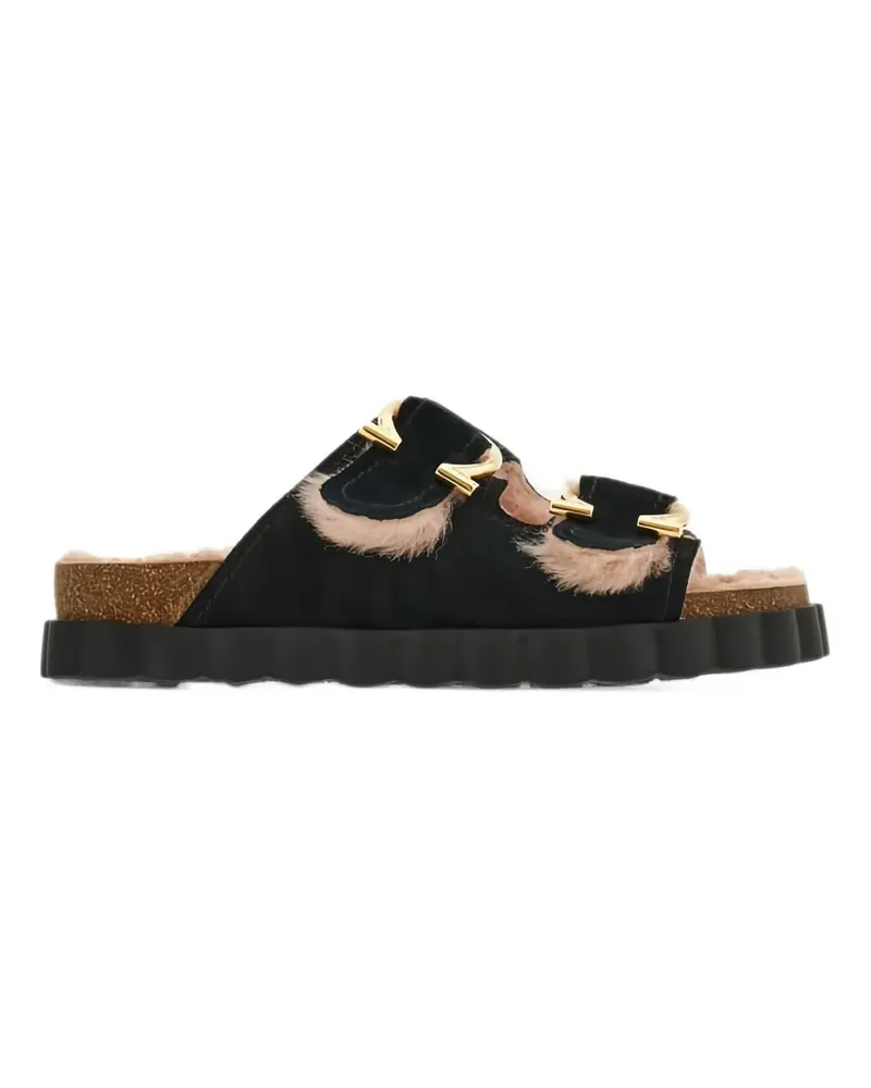 Ferragamo Flache Gancini Sandalen aus Shearling - Schwarz Schwarz