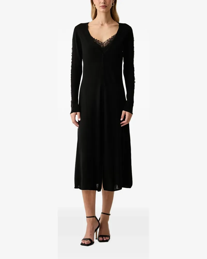 Pinko Geknöpftes Midikleid mit Spitzenbesatz - Schwarz Schwarz