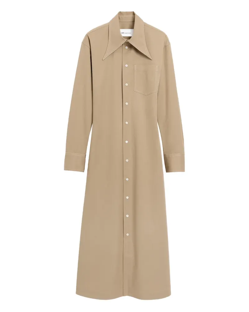 AMI Paris Schmales Midikleid mit Ballonärmeln - Nude Nude