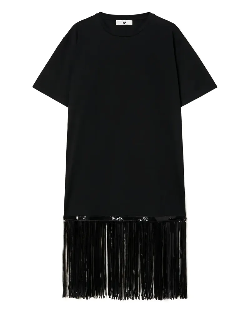 Twin-Set T-Shirt mit Paillettenfransen - Schwarz Schwarz