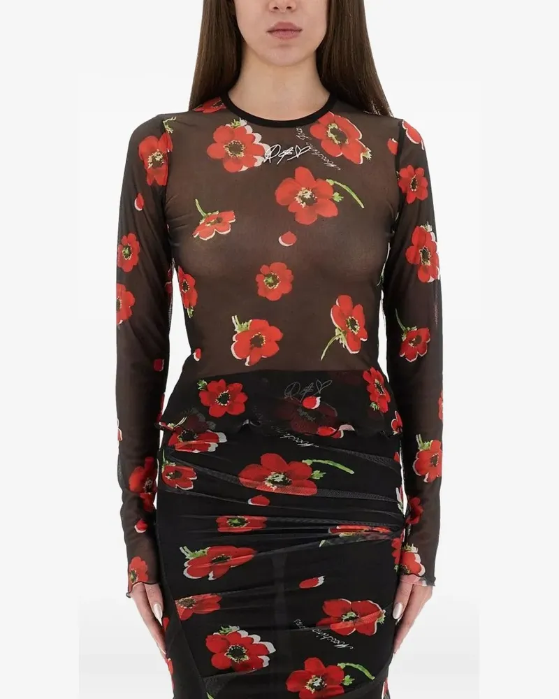 Moschino Top mit Blumen-Print - Schwarz Schwarz