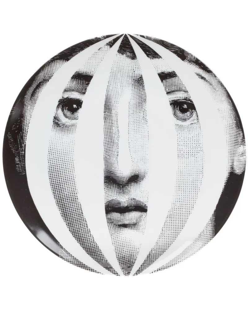 Fornasetti Teller mit Gesichtsmotiv Weiß