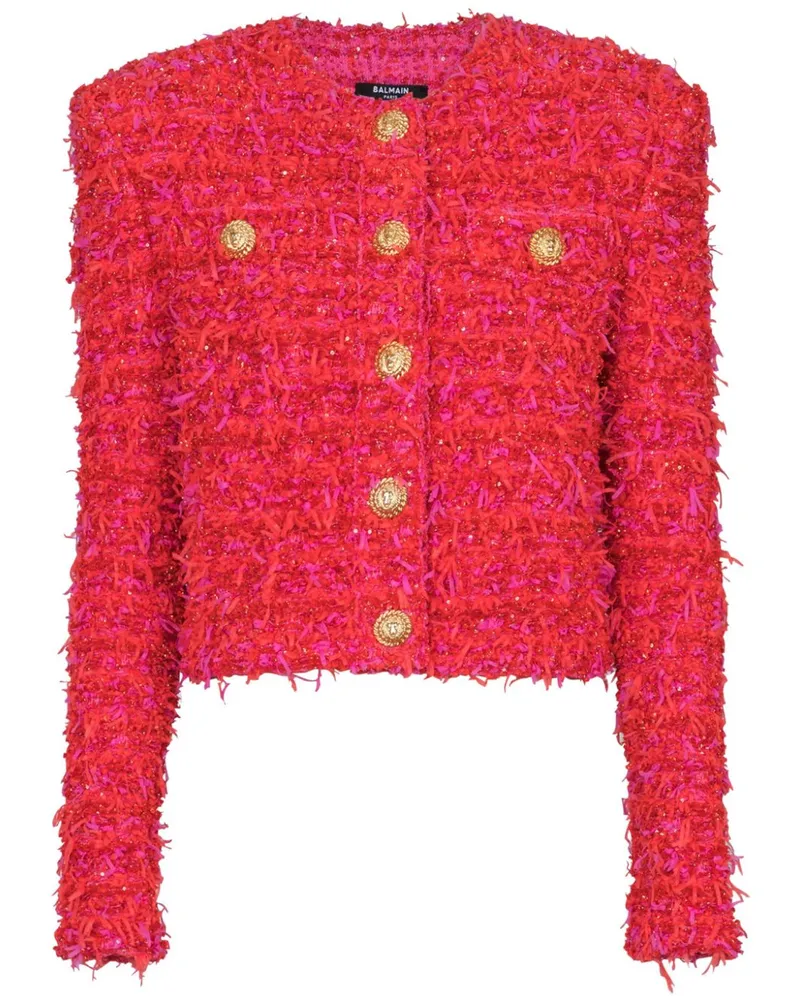 Balmain Cropped-Jacke aus Tweed - Rot Rot