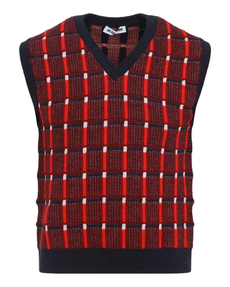 Jil Sander check-pattern V-neck vest - Rot Rot
