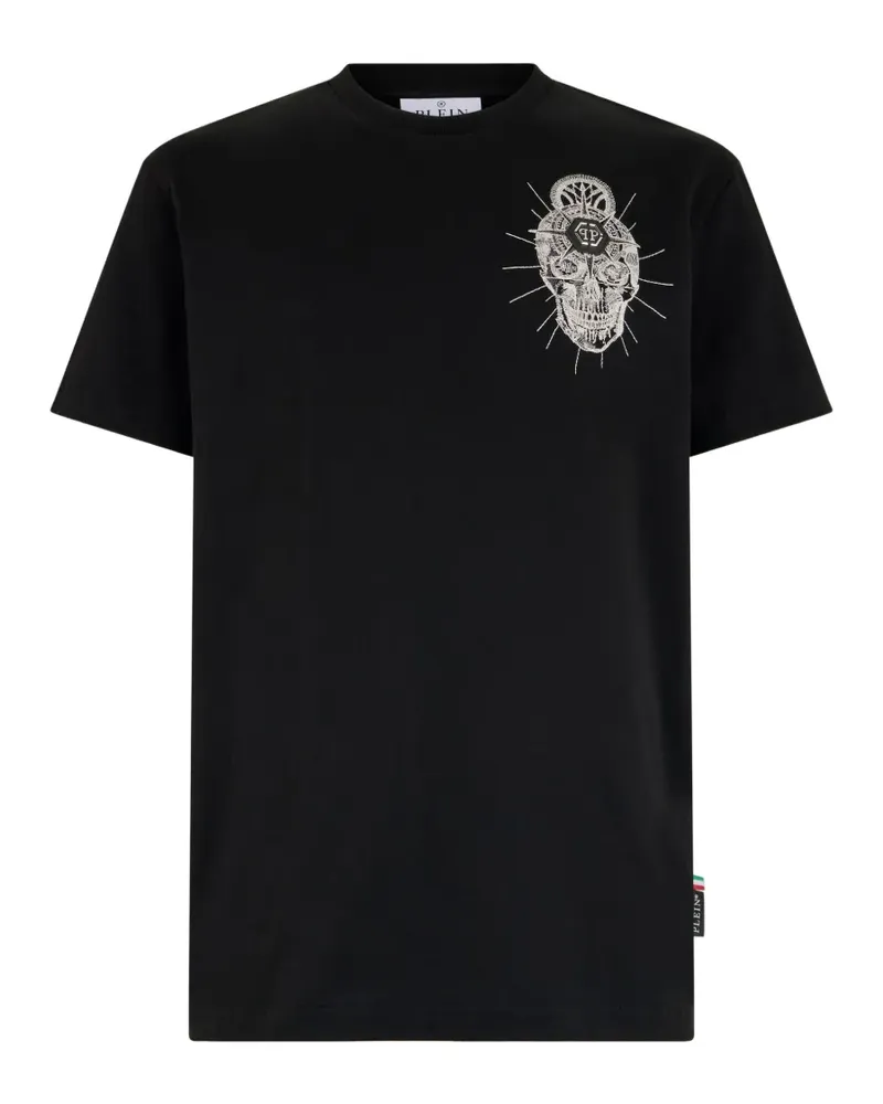 Philipp Plein Rundhals-T-Shirt mit Totenkopfstickerei - Schwarz Schwarz
