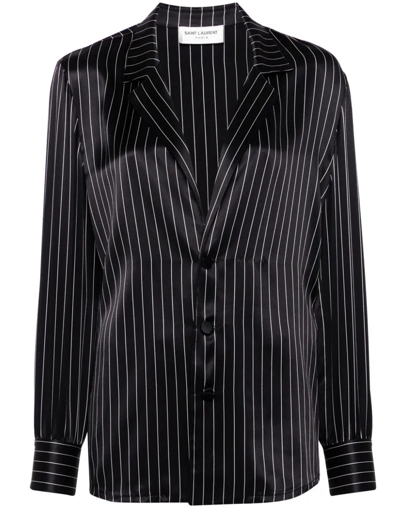 Saint Laurent Gestreiftes Pyjama-Oberteil aus Seide - Schwarz Schwarz
