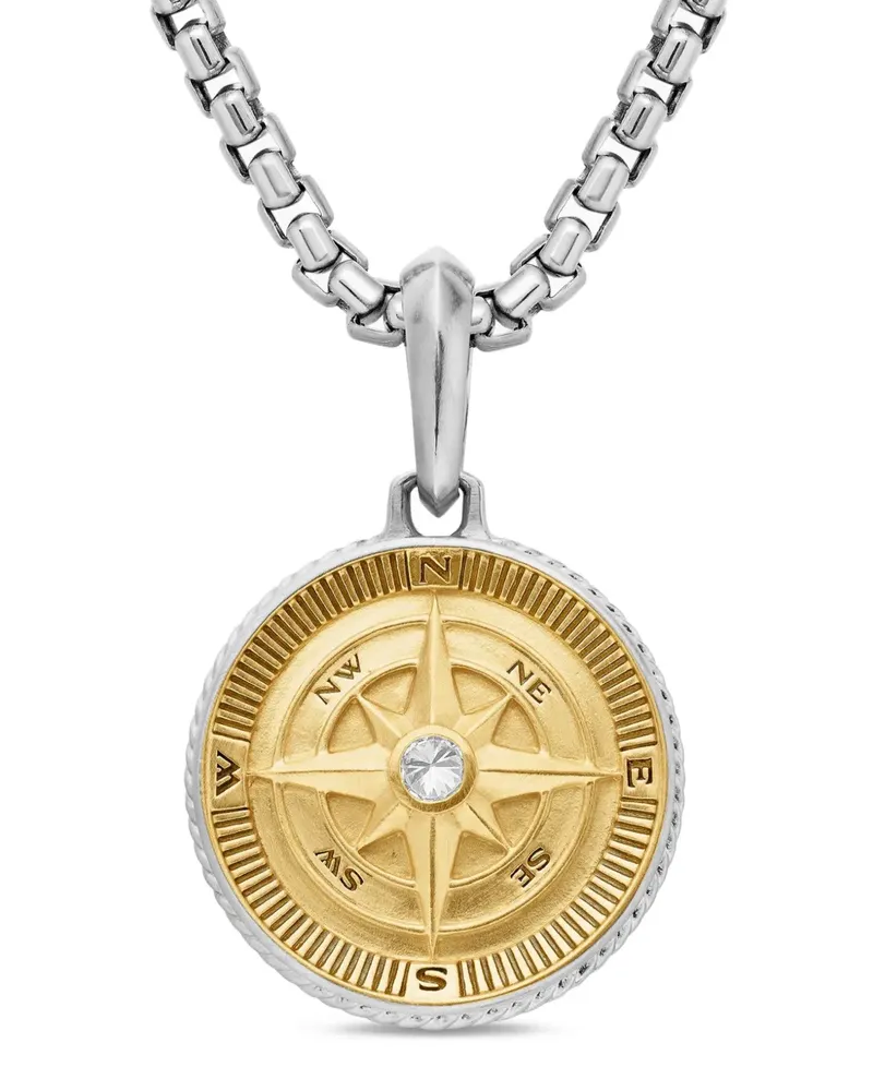 David Yurman 18kt Maritime Compass Gelbgold- und Sterlingsilberamulett mit Diamanten (29,5mm Silber