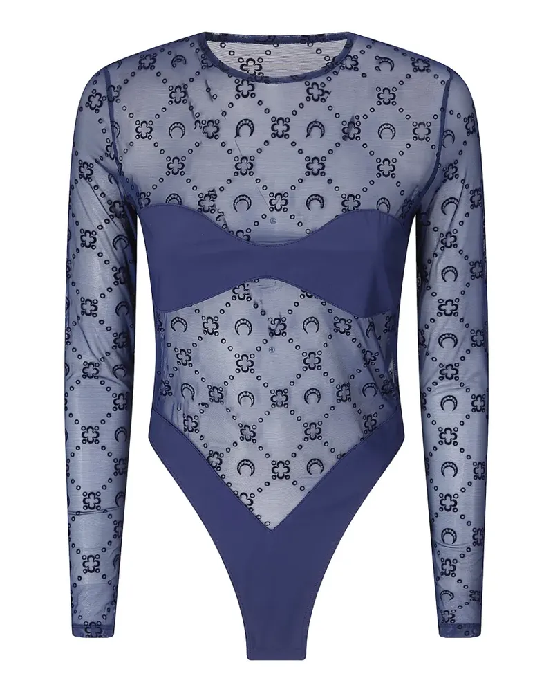Marine Serre Moonogram flock-print mesh bodysuit - Blau Blau