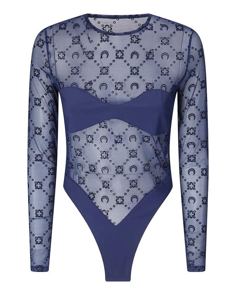Marine Serre Moonogram flock-print mesh bodysuit - Blau Blau