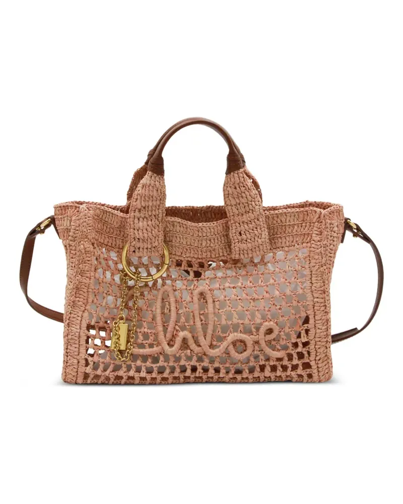 Chloé Kleine Summer Banana Schultertasche aus gewebtem Raffiabast - Nude Nude