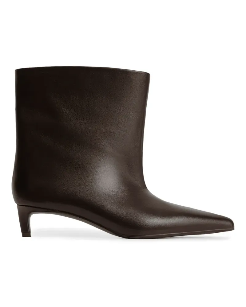 12 STOREEZ Spitze Stiefel mit Kitten-Heel-Absatz - Braun Braun