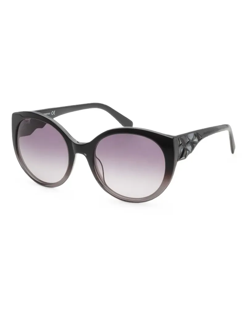 Swarovski Runde Sonnenbrille mit Kristallen - Schwarz Schwarz