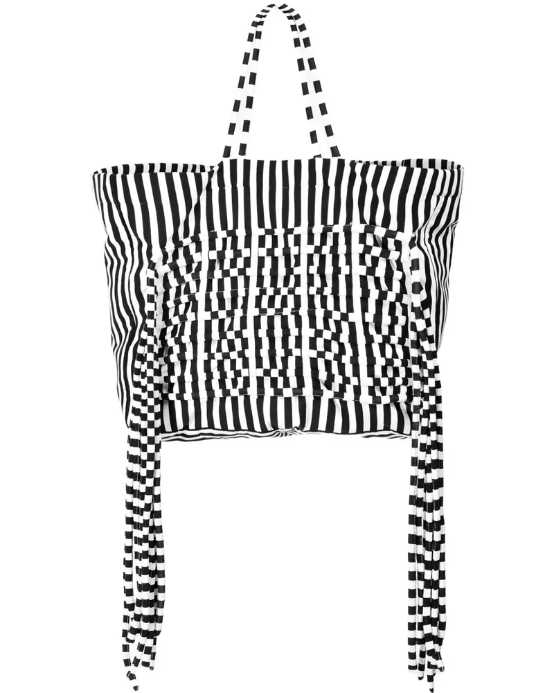 Ioana Ciolacu Gestreifter Tote Bag mit Fransen - Weiß Weiß