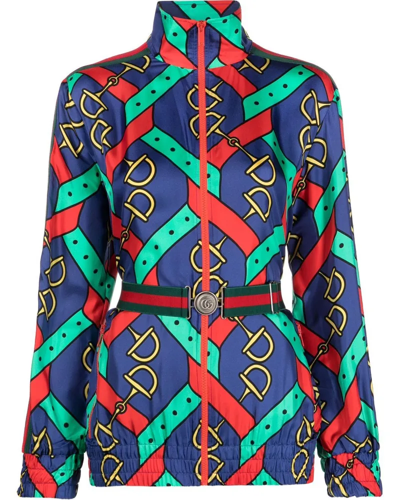 Gucci Seidenjacke mit Horsebit-Print - Blau Blau