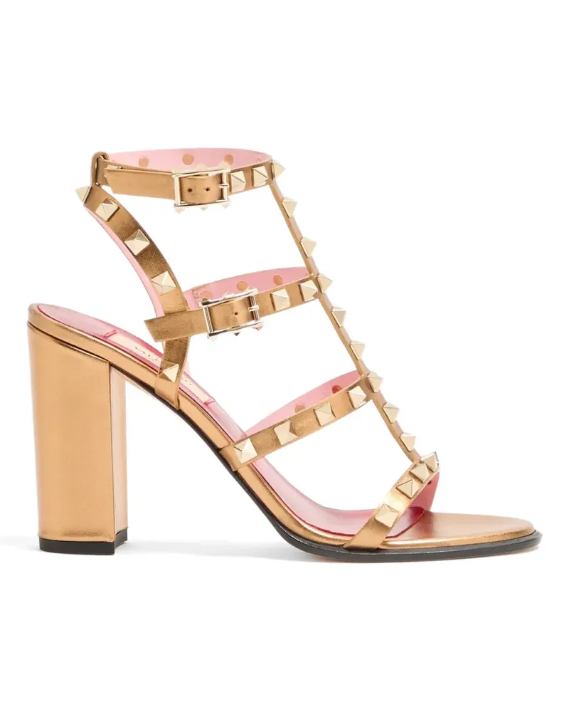 Valentino Garavani Rockstud laminated calfskin sandals with straps 90mm - Weiß Weiß