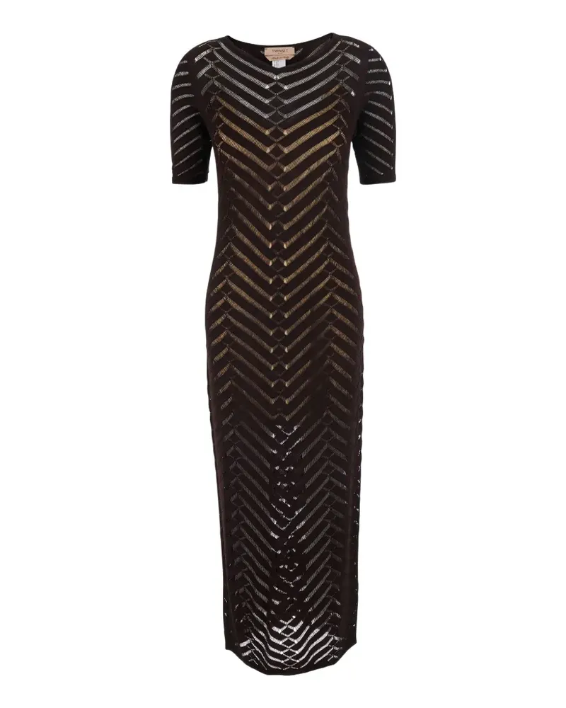 Twin-Set chevron-knit short-sleeve midi dress - Braun Braun