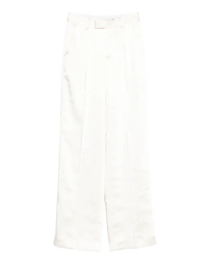 Self-Portrait pleated satin-finish tailored trousers - Nude Nude