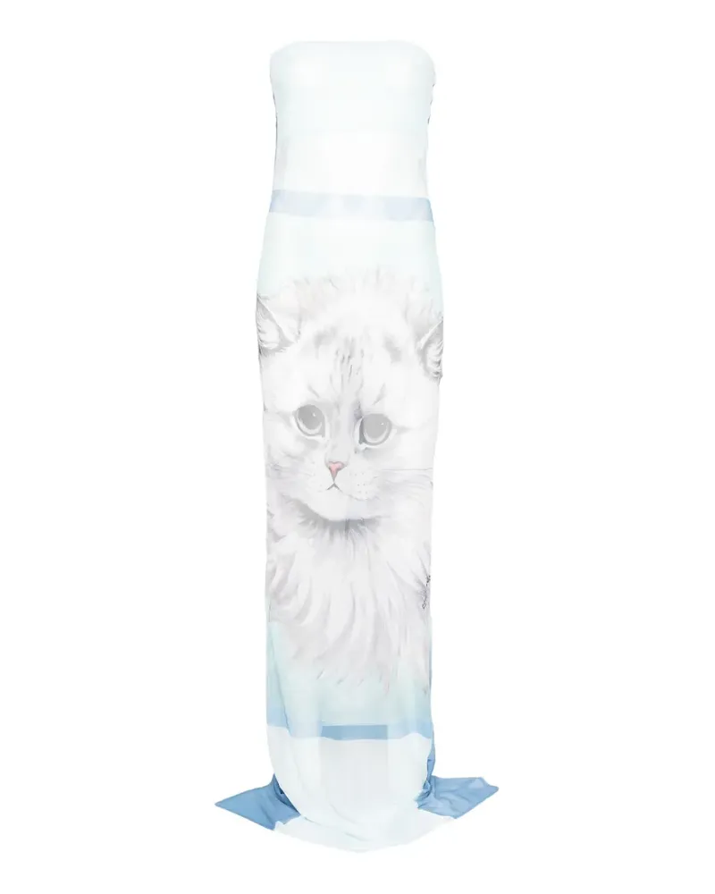 Barbara Bologna cat-print strapless maxi dress - Blau Blau