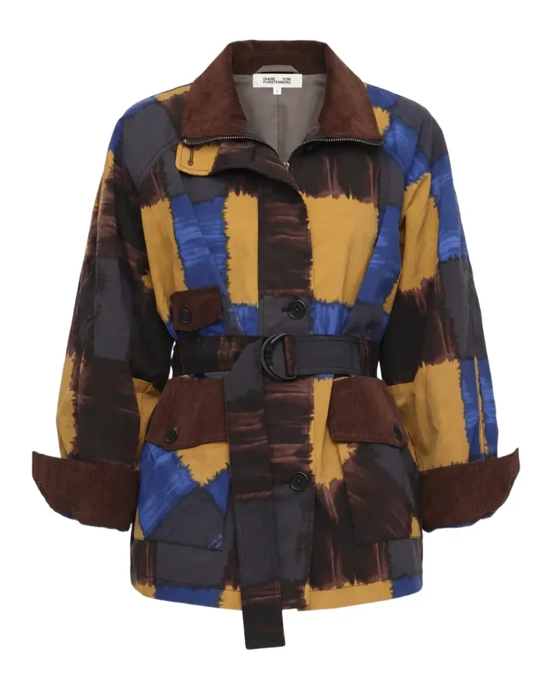 Diane von Furstenberg Karlie Jacke mit Gürtel und Patchwork-Print - Mehrfarbig Mehrfarbig