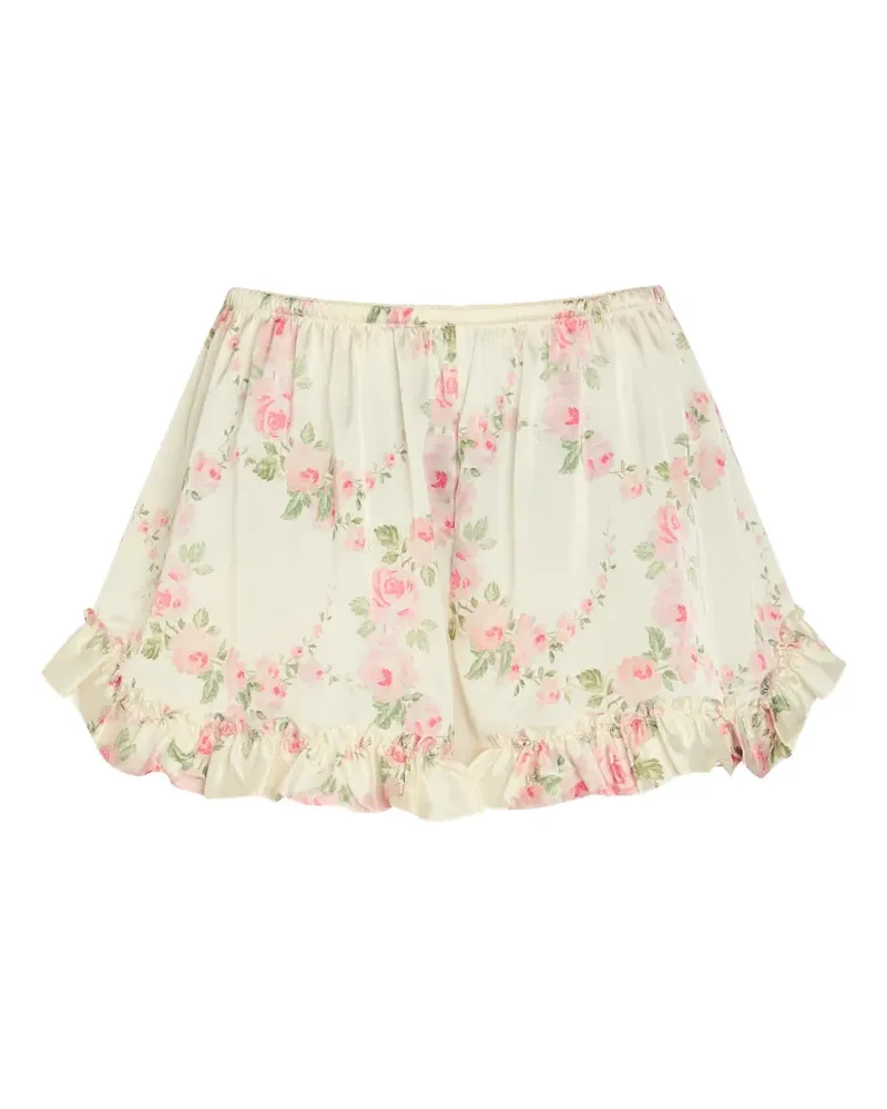 Simone Rocha floral-print ruffled shorts - Nude Nude