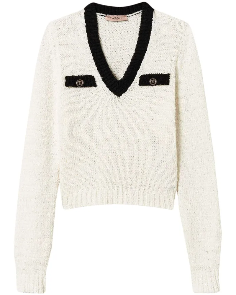 Twin-Set Oval T Pullover mit Knopfdetail - Nude Nude