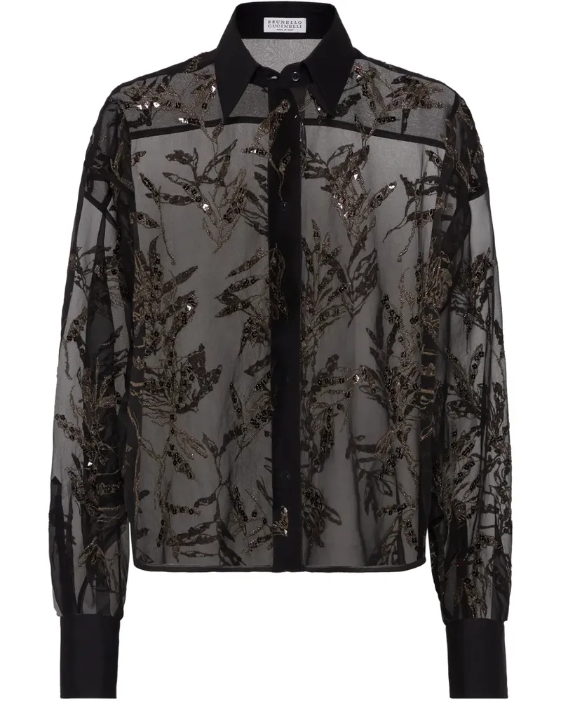 Brunello Cucinelli Flora Hemd mit Stickerei - Schwarz Schwarz