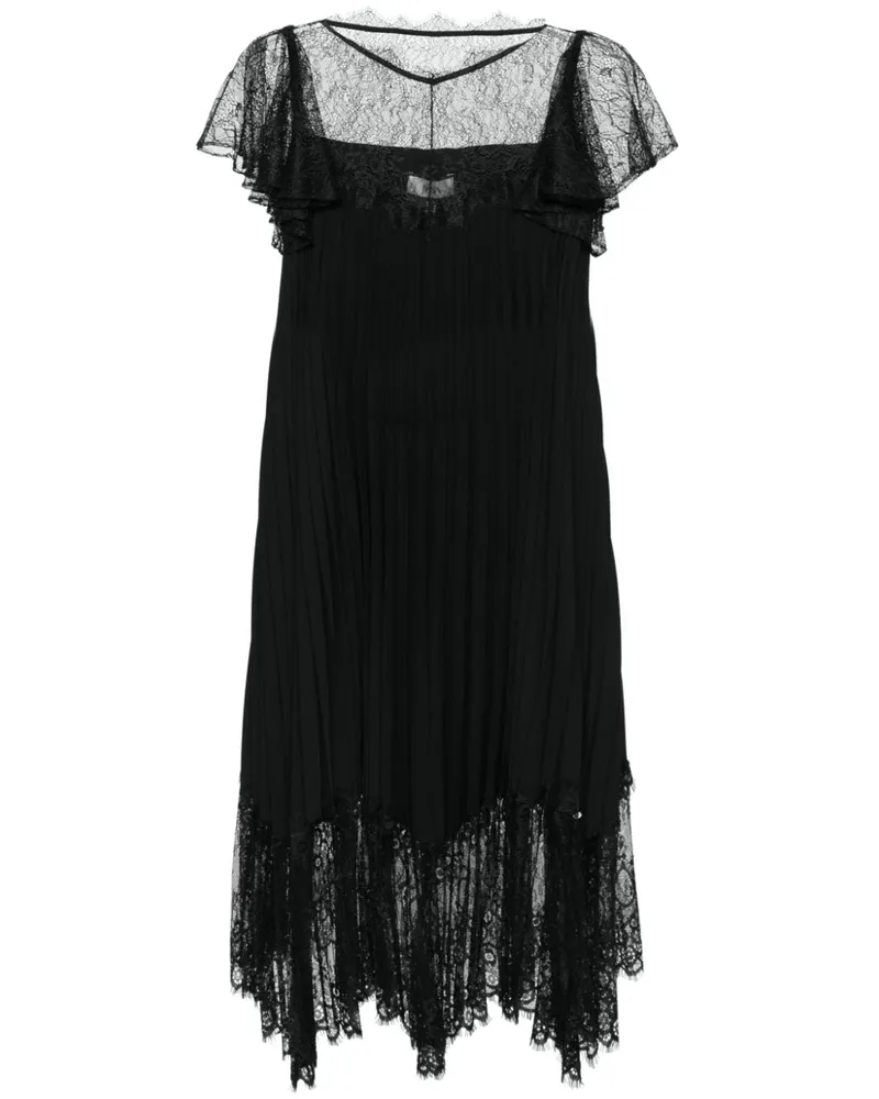 NISSA Plissiertes Midikleid mit Spitzendetail - Schwarz Schwarz