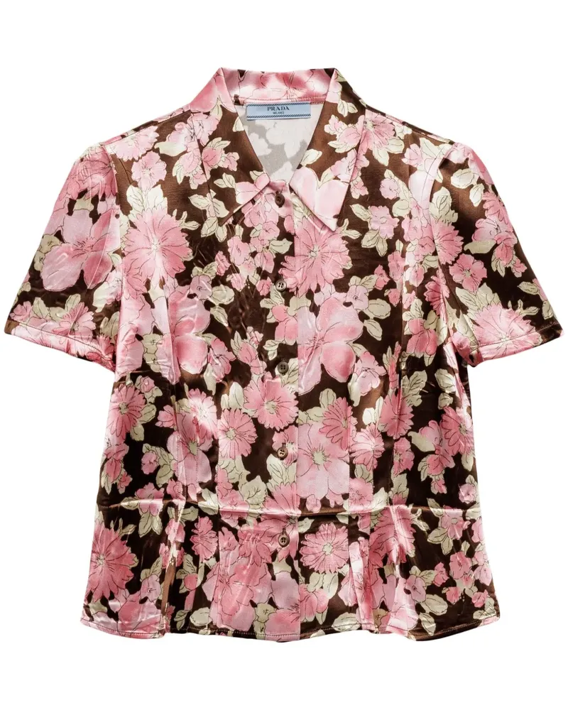 Prada Satinhemd mit Blumen-Print - Braun Braun