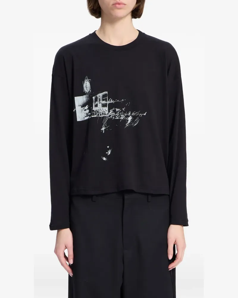 Ann Demeulemeester Langarmshirt mit grafischem Print - Schwarz Schwarz