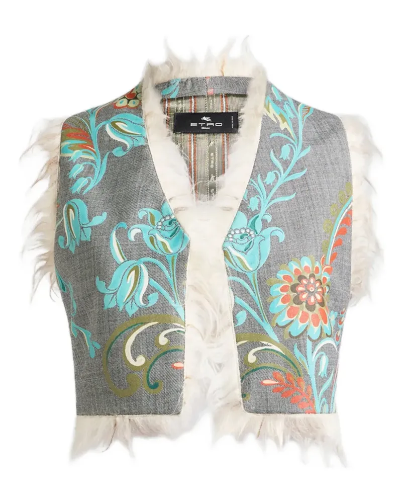 Etro Fransenweste mit Blumen-Print - Grau Grau