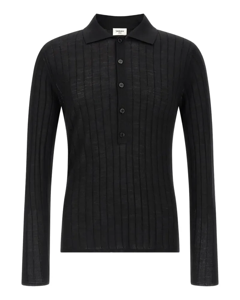 Saint Laurent pointelle wool polo shirt - Schwarz Schwarz