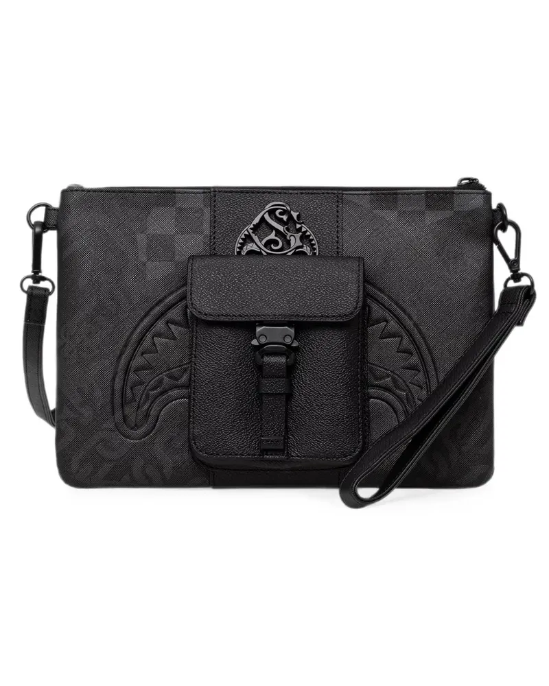 Sprayground check-pattern shark-mouth clutch bag - Schwarz Schwarz