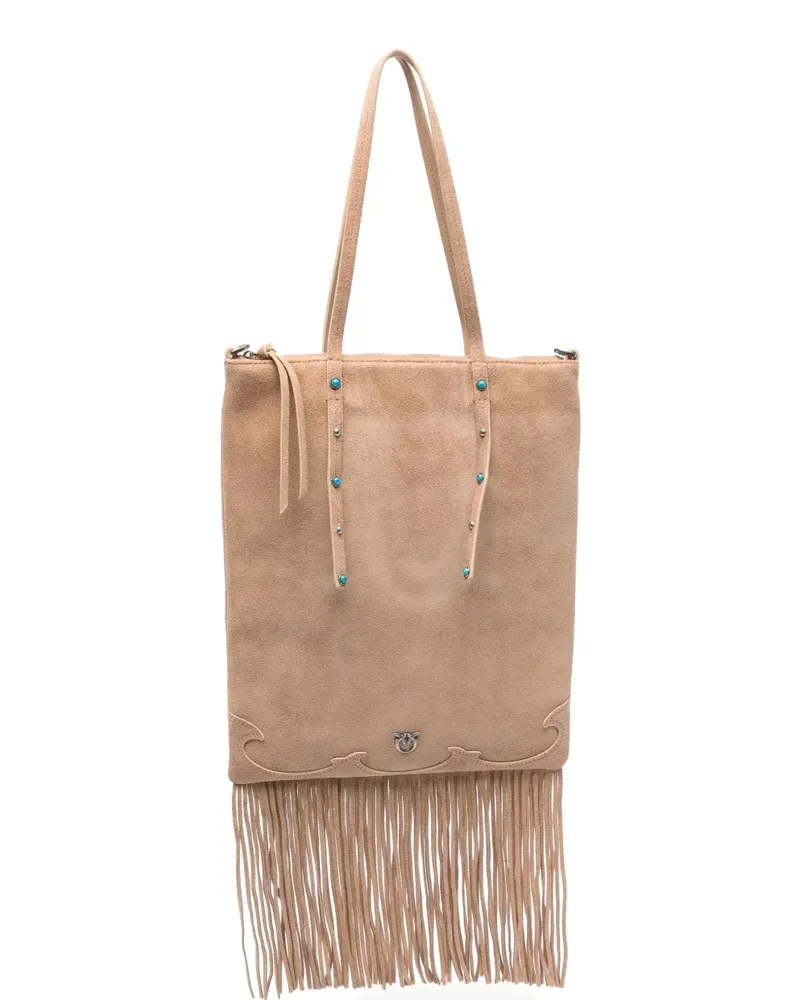 Pinko mini fringed-detailing stud-embellished suede tote bag - Nude Nude