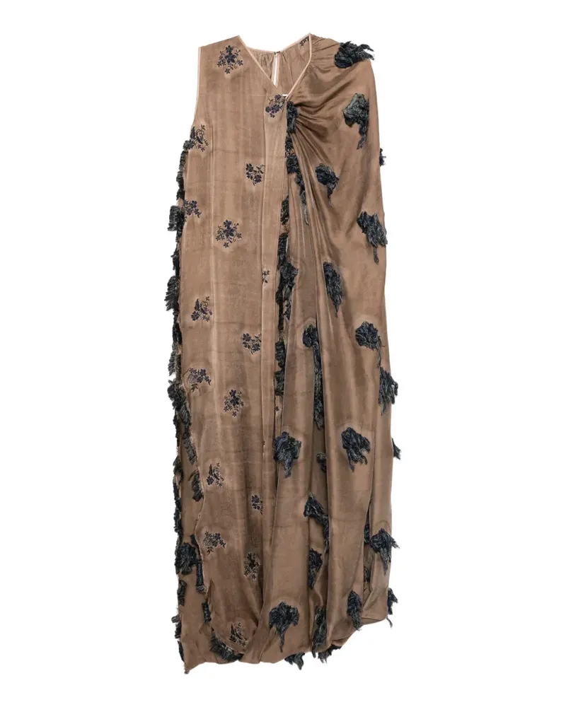 Uma Wang floral-embroidered fringed dress - Braun Braun